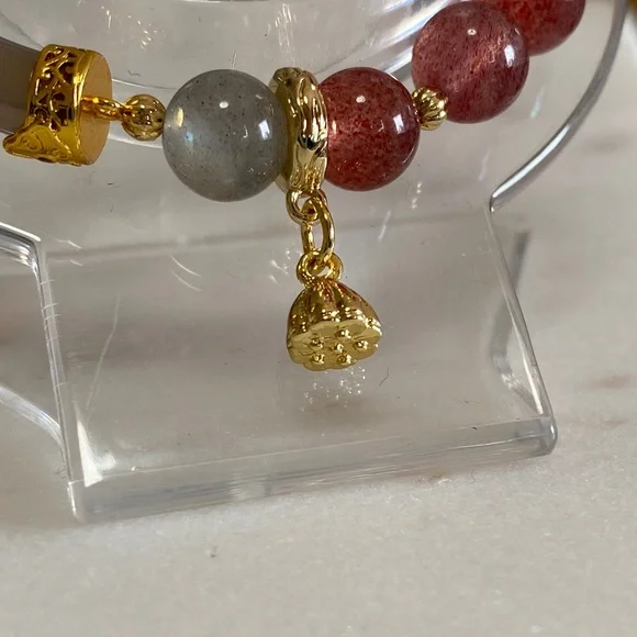 Agate Bangle & Strawberry Quartz Bracelet | Pink Crystal Hybrid Luxe ✨ - Picture 5 of 9